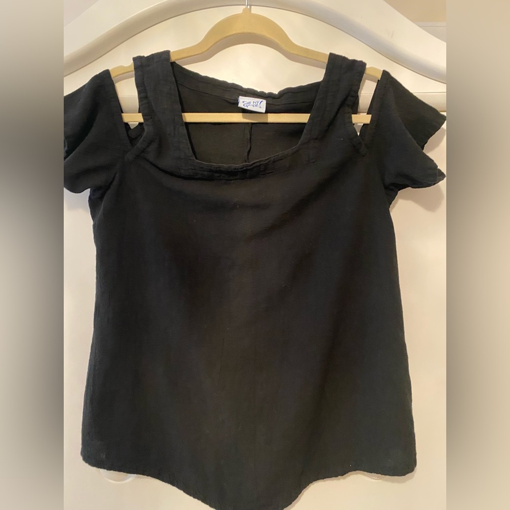 Oh My Gauze! Black Cold Shoulder Blouse